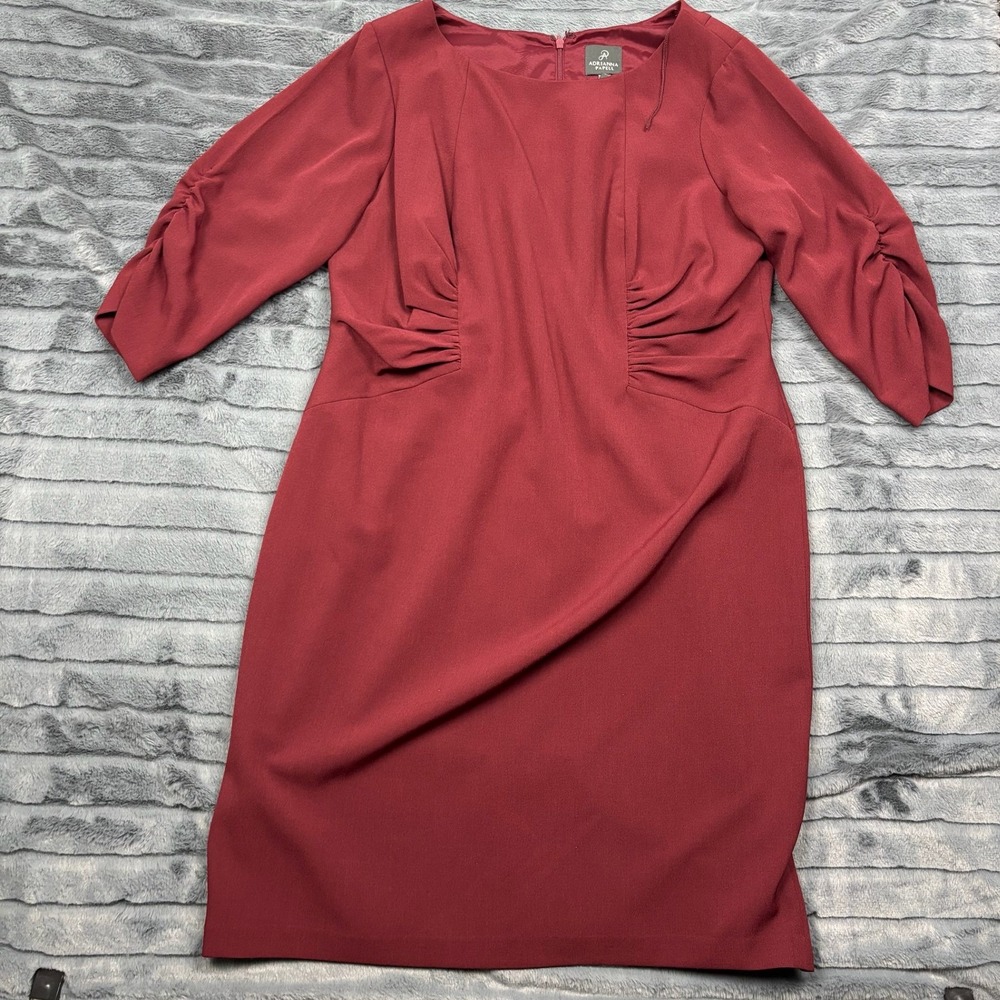 Adrianna Papell Burgundy Side Ruched Sheath Dress Womens 16W 3/4 Sleeve